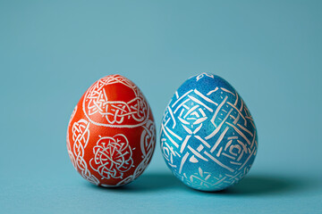blue and red easter egg isolated on blue background