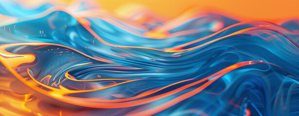 3d render, abstract background with blue and orange waves of energy lines