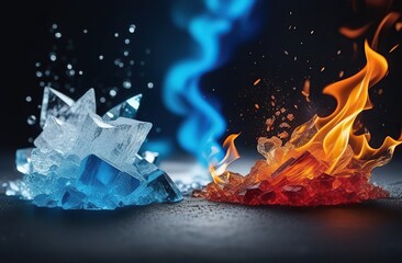 Abstract Fire and Ice element against each other background. Heat and Cold concept