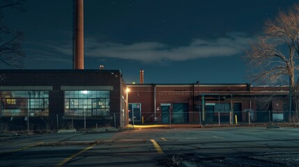 Illuminated Industrial Facility at Night under a Clear Sky