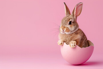 Obraz premium easter bunny emerging from an easter egg on a pink background