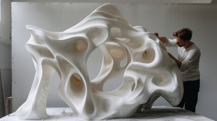 An abstract statue created by a modern sculptor