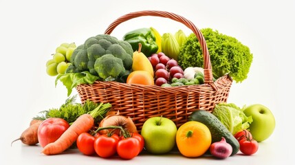 Fresh groceries produce on plain background.