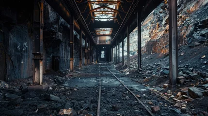 Fototapete Rund Exploring the Abandoned Industrial Train Tracks: A Journey Through the Past © Denis Bayrak