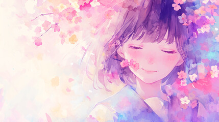 Obraz na płótnie Canvas 中学校入学のイメージの満開の桜と女の子