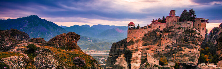 Greece - Meteora monastery in the mountains, popular place for tourists - obrazy, fototapety, plakaty