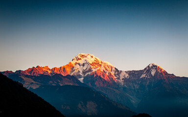 Landscape view of Mount Annapurna range in Nepal. 