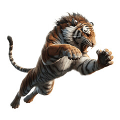 Fototapeta premium Intense Attacking Tiger PNG: Impressive Visual of Aggressive Wildlife Action - Tiger Attacking PNG Image, Attacking Tiger PNG - Attacking Tiger Transparent Background 