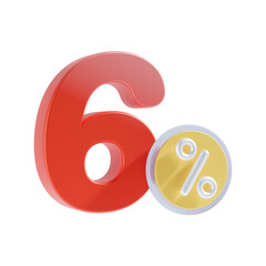 6 Percent Off 3D Icon Illustratrion