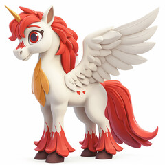 Cute 3d illustration of a Pegasus character. Pegasus character for casual game. Toy Pegasus 3D character. Pegasus avatar. Pegasus isolated on white.