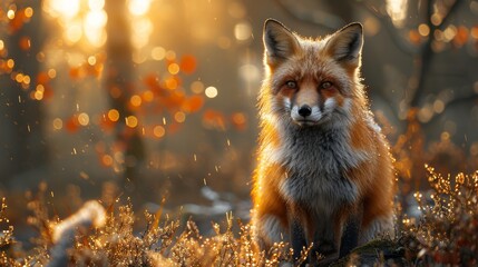 A cute little fox at sunset - obrazy, fototapety, plakaty