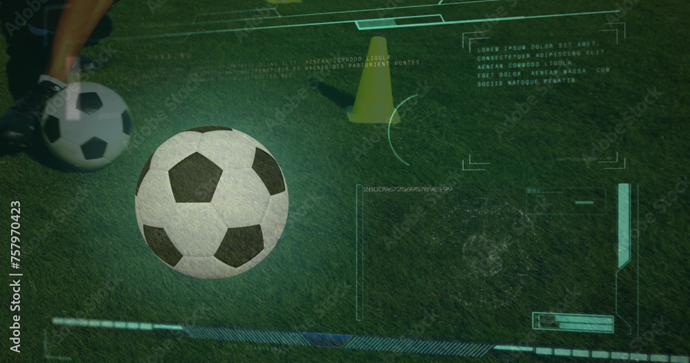 Poster image of data processing over football player and ball