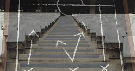 Image of drawing of game plan over empty stadium