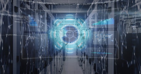 Image of data processing over server room