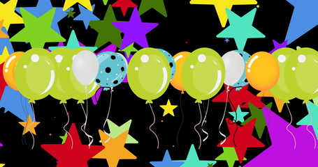 Image of stars and balloons on black background