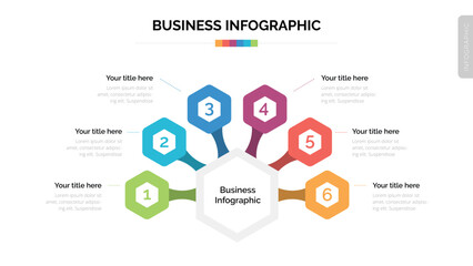 Business infographic with six options. Suitable For Presentation Template With 16x9 Aspect Ratio