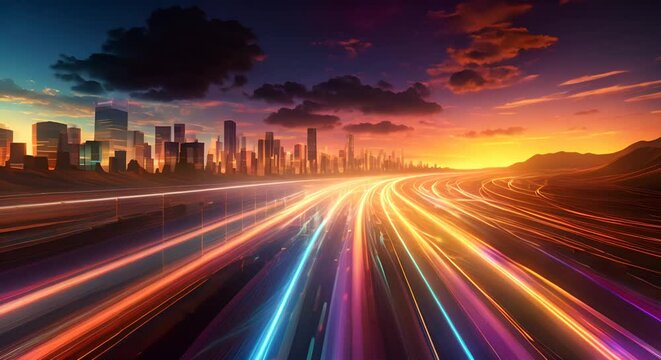 Visual metaphor of high-speed internet as a digital highway, conveying rapid data transfer