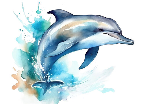 hand dolphin illustration drawn Jumping animals watercolor