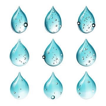 Set of water droplets on white or transparent background