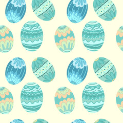 Seamless pattern with abstract geometric lines and flowers. pastel green and blue colors on a light background. Vector
