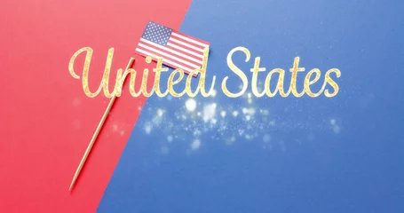 Foto op Plexiglas Image of united states over flag of united states of america on red and blue background © vectorfusionart