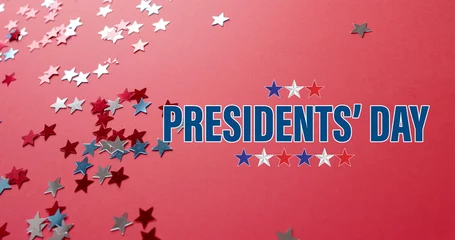 Foto op Canvas Image of president's day text over stars of united states of america on red background © vectorfusionart