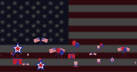 Fototapeta premium Image of american icons with flag of united states of america