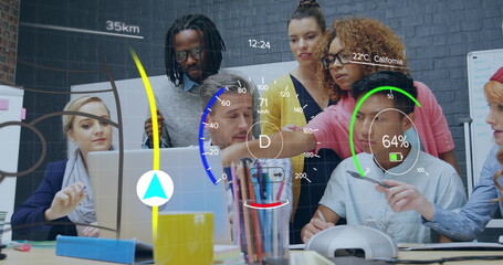 Image of data processing over business people working in office