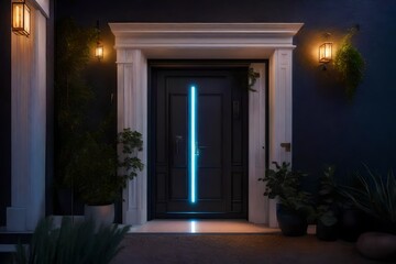 A digitally controlled home door with configurable lighting effects that adapts to different moods.