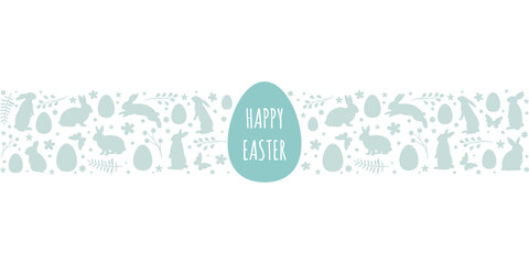 Happy Easter border design, vector banner, festive backgorund with rabbits and eggs, greeting concept design
