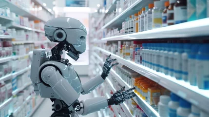 Foto op Canvas Humanoid robot working in drugstore © Joyce