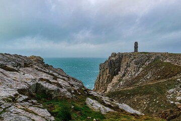 Monument on the cliff over the Atlantic ocean in Brittany