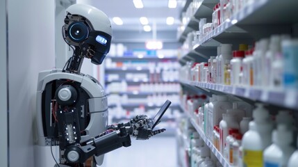 Humanoid robot working in drugstore