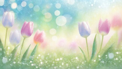 Illustration background of spring sparkling tulip field.