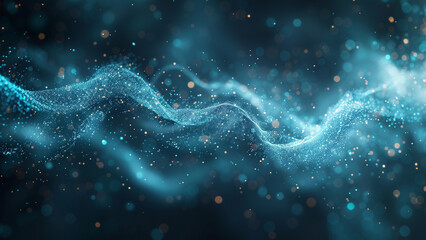3D rendering of abstract digital particles. Futuristic wave with depth of field and bokeh. - obrazy, fototapety, plakaty
