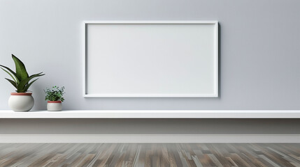 a simple white modern 8x10 frame against a plain light gray wall - obrazy, fototapety, plakaty