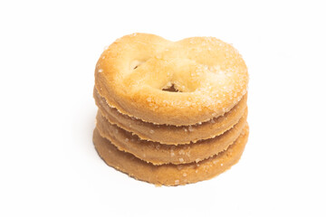 Stacked of danish butter cookies the pretzel cookie isolated on white background clipping path