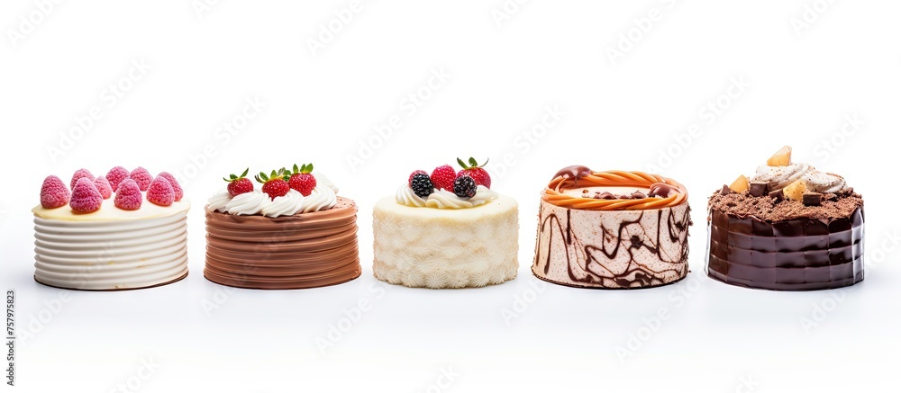 Poster delicious array of decadent cakes adorned with various toppings and frostings