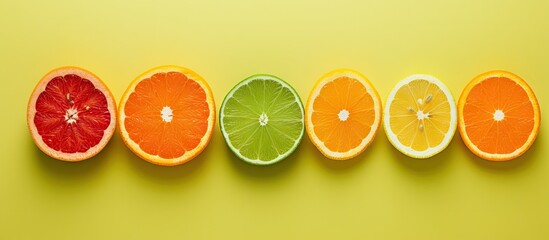 Fresh Citrus Fruits Line Up with One Juicy Half Slice, Vibrant Citrus Collection for Healthy Nutrition