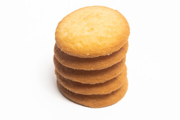 Stacked of danish butter cookies the country style cookie isolated on white background clipping path