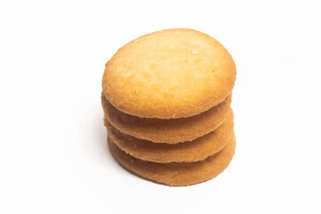 Stacked of danish butter cookies the country style cookie isolated on white background clipping path