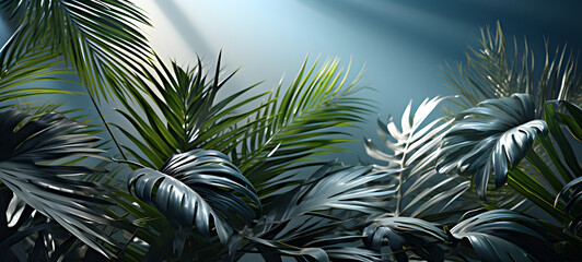 Palm leaves evergreen summer realistic, ai generative
