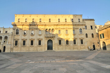 Piazza Duomo in the Italian city of Lecce in the province of Puglia with the seminary building
