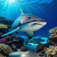 Obraz premium Shark at the bottom of the ocean. undersea world