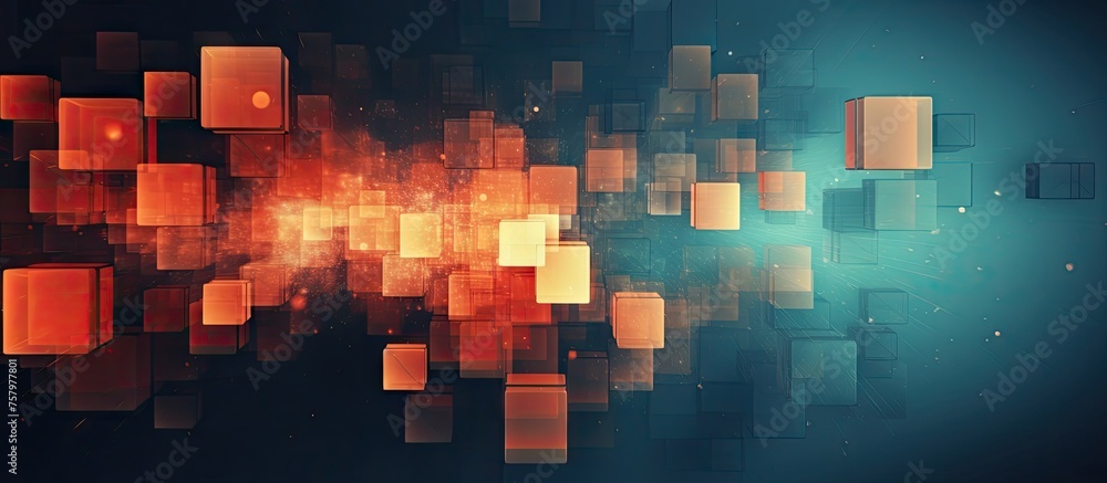 Poster geometric abstract composition with varied squares and stars for creative design projects