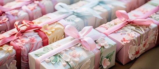 Colorful Festive Gift Boxes Adorned with Pretty Bows for Celebratory Occasions