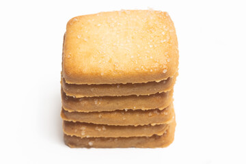 Stacked of danish butter cookies the finnish bread cookie isolated on white background clipping path