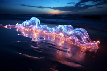 Glowing bioluminescent waves