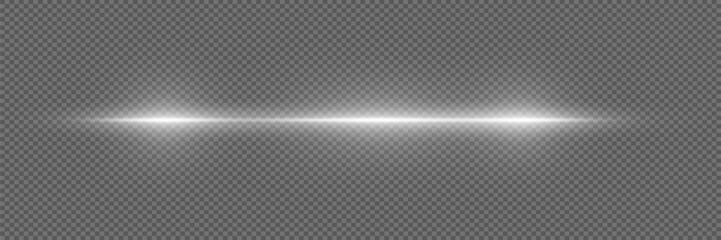 White horizontal highlight. Laser beams, horizontal light beams. Beautiful light flashes. Glowing stripes on a light background.