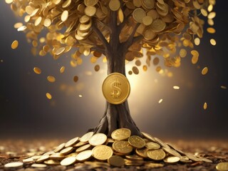 Gold Money Tree Wallpaper - obrazy, fototapety, plakaty